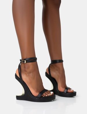 A-List Black Pu Barely There Wrap Around Platform Cut Out Wedge Heels