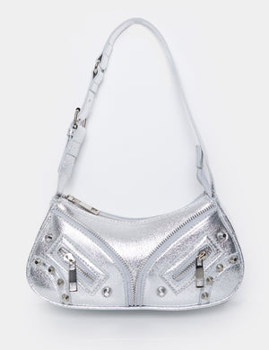 The Candice Zip Detailed Silver Croc Shoulder Bag