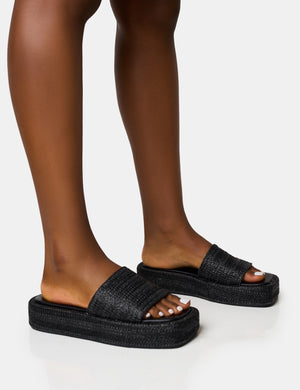 Eclipse Black Raffia Platform Sandals