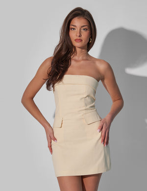 Kaiia Tailored Bandeau Mini Dress Natural