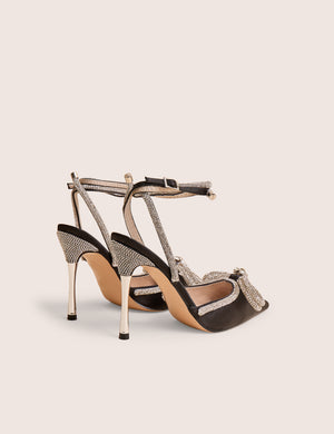 Midnight Black Wrap Around Diamante Bow Pointed Toe High Heels