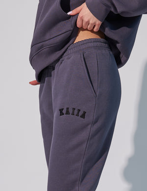 Kaiia Logo Wide Leg Sweat Pants in Dark Grey