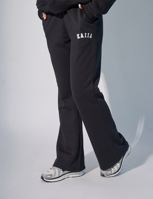 Kaiia Logo Wide Leg Sweat Pants in Black