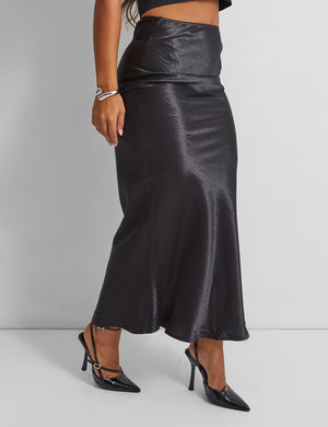 Kaiia Satin Maxi Skirt in Black