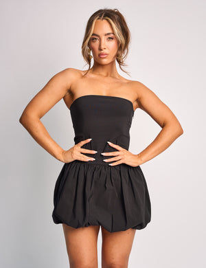 Bandeau Balloon Skirt Mini Dress Black