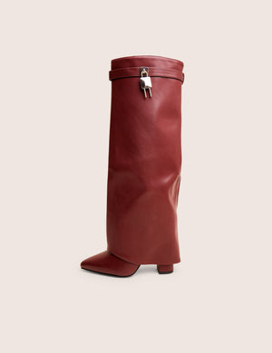 Reese Burgundy Fold Over Pu Knee High Boots