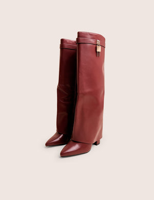 Reese Burgundy Fold Over Pu Knee High Boots
