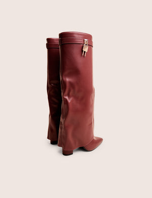 Reese Burgundy Fold Over Pu Knee High Boots