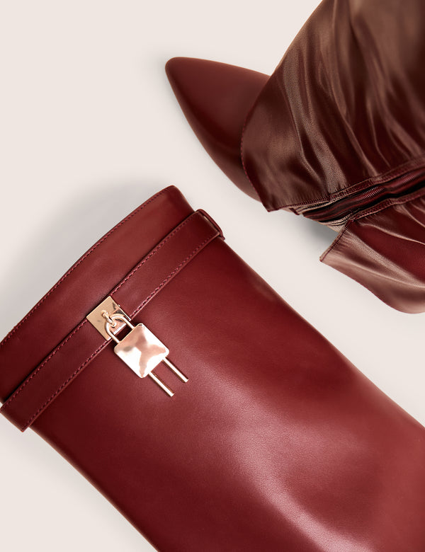 Reese Burgundy Fold Over Pu Knee High Boots