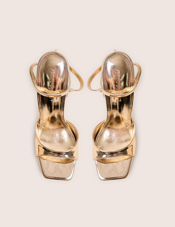Resist Gold Peep Toe Barely There Platform Heels