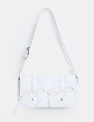 Ribbon White Ruched Shoulder Bag