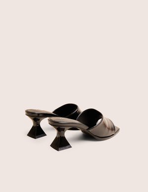 Romi Black Patent Mule Square Toe Flared Block Mid Heels