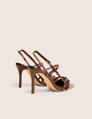 Sushi Brown Patent Buckle Detail Slingback Court Shoes