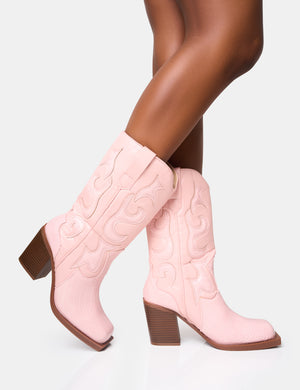 Texas Pink Western Block Heel Ankle Boots