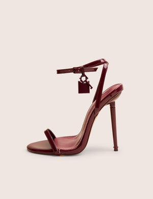 Ti Amo Burgundy Padlock Detail Barely There Pointed Toe Stiletto Heels