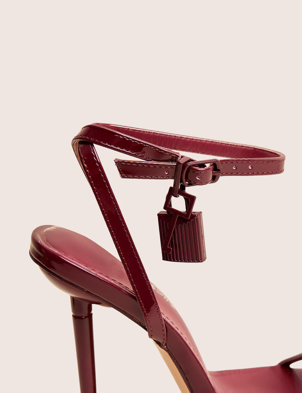 Ti Amo Burgundy Padlock Detail Barely There Pointed Toe Stiletto Heels