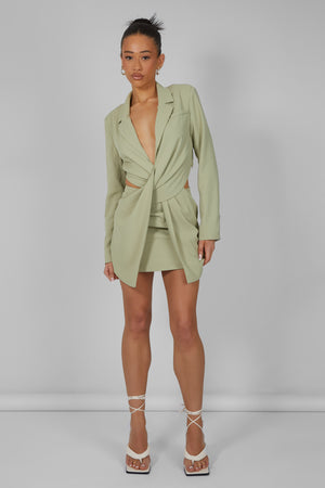 Twist Front Blazer Dress Sage