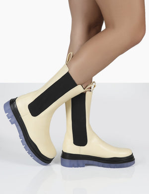 Winter Wide Fit Off White Ankle Chunky Sole Chelsea Boots
