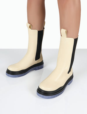 Winter Cream Ankle Chunky Sole Chelsea Boots