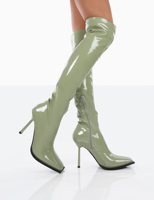 Jenine Green Patent Over The Knee Stiletto Heeled Boots