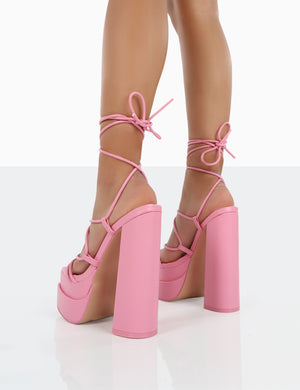 Glow Girl Baby Pink PU Lace Up Platform High Heels