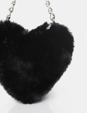 The Anouk Black Heart Shaped Faux Fur Grab Bag