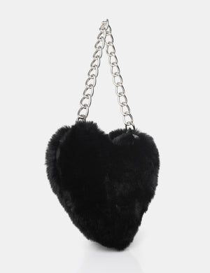 The Anouk Black Heart Shaped Faux Fur Grab Bag