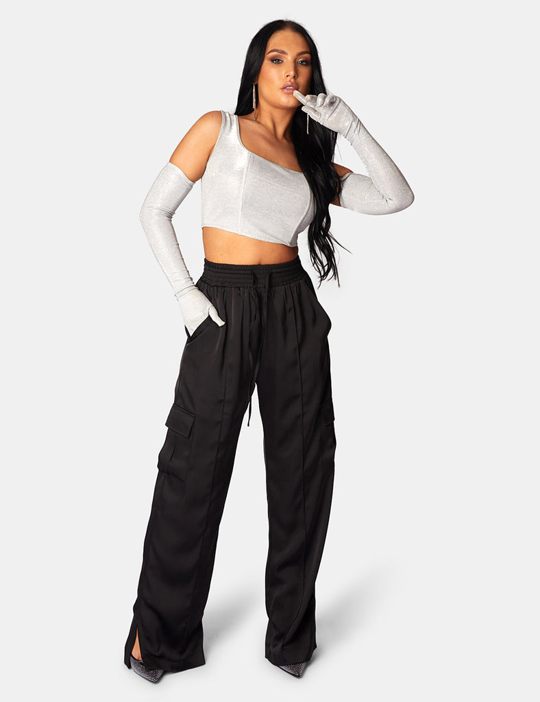 GLITTER CORSET TOP WITH MATCHING GLOVES SILVER Public Desire