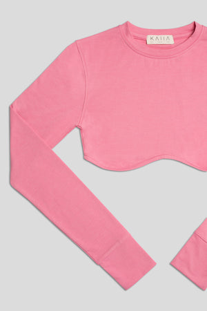 Long Sleeve Underbust Crop Top Pink