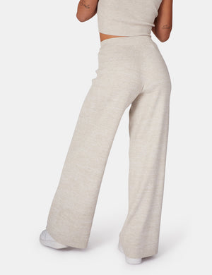 V Front Low Waisted Wide Leg Knitted Trousers Oatmeal