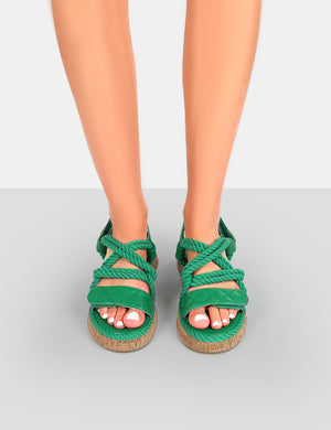 Miami Green Rope Flatform Lace Up Sandals
