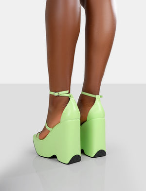 Duke Green Lime Strappy Square Toe Platform Wedge High Heels