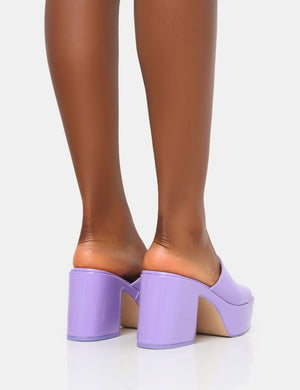 Ariel Lilac Patent Mule Chunky Mid Platform Heels