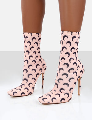 Saturn Return Pink Pointed Toe Stiletto Printed Sock Boots