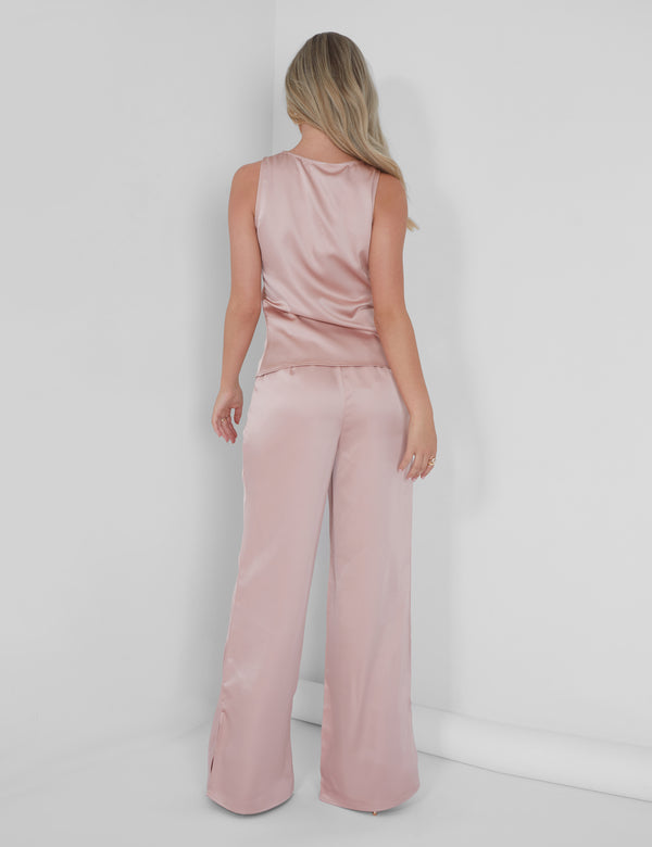 Button Detail Satin Waistcoat Top Pink