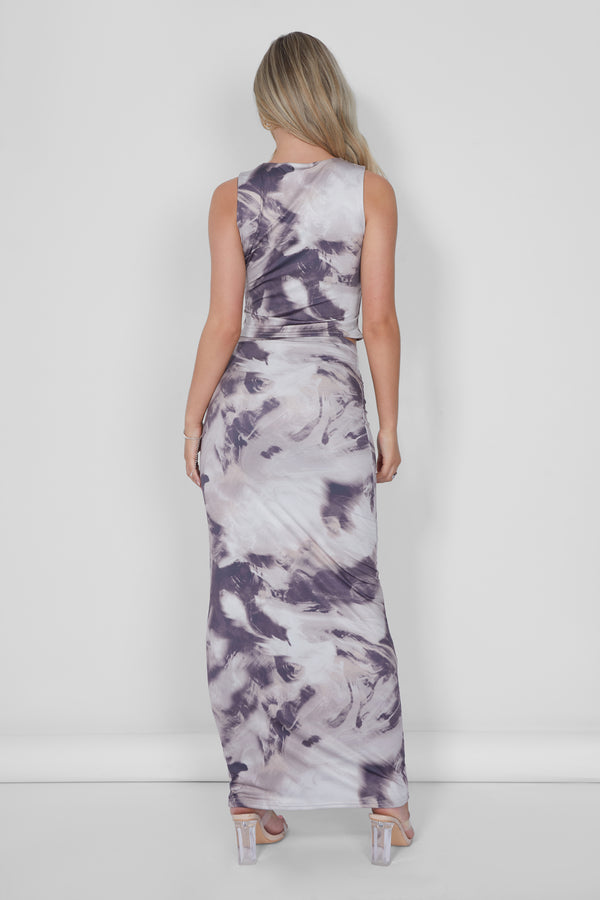 Public Desire V Front Maxi Skirt Co-ord in Brown Print