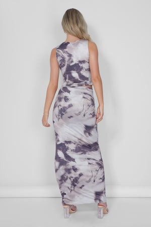 Public Desire V Front Maxi Skirt Co-ord in Brown Print