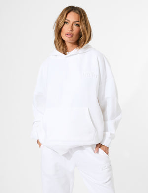 Kaiia Embossed Logo Oversized Hoodie White