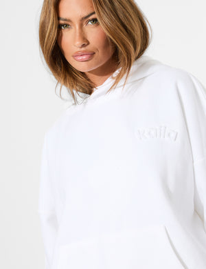 Kaiia Embossed Logo Oversized Hoodie White