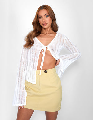 Tailored Button Detail Mini Skirt Lime
