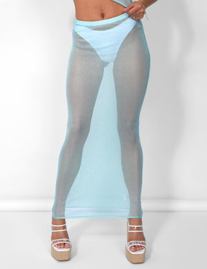 Sheer Shimmer Knitted Maxi Skirt Blue