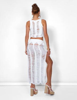 Ladder Detail Maxi Skirt White