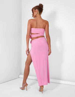 Rose Detail Cut Away Bandeau Top Pink