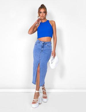 Floral Knit Classic Racer Back Top (blue)