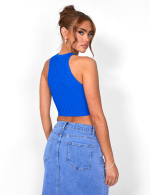 Diamante Fringe Racer Top Cobalt