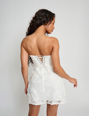 Lace Up Corset Bodice Textured Mini Dress