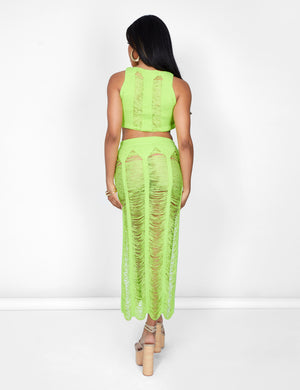 Ladder Detail Maxi Skirt Green