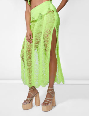 Ladder Detail Maxi Skirt Green