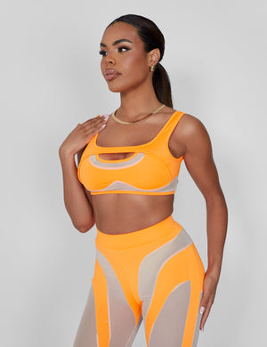 Mesh Illusion Insert Sleeveless Crop Top Orange