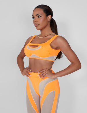 Mesh Illusion Insert Sleeveless Crop Top Orange